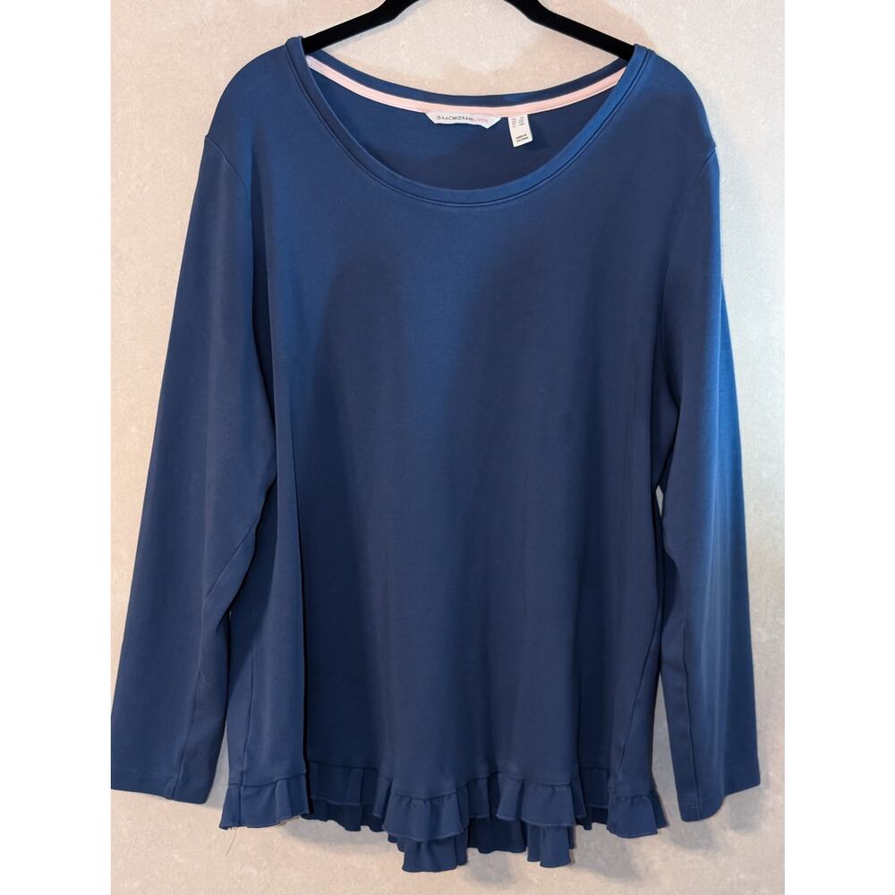 Isaac Mizrahi Live 100% Cotton Long Sleeve Shirt w/ Ruffle Bottom - Cobalt Blue